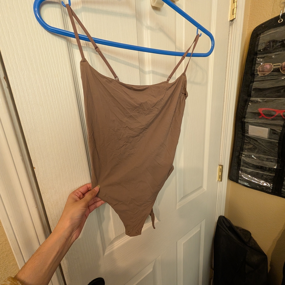 Solid Brown Spaghetti Strap Bodysuit - image 1